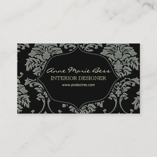 Customizable Add your background color, faux silver damask business card templates