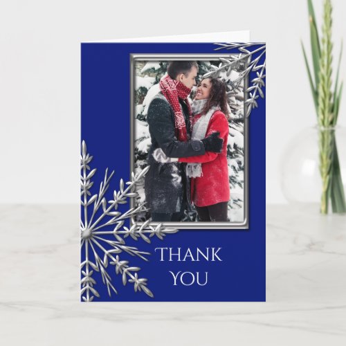 Faux Silver Snowflake on Blue Thank You Note Photo