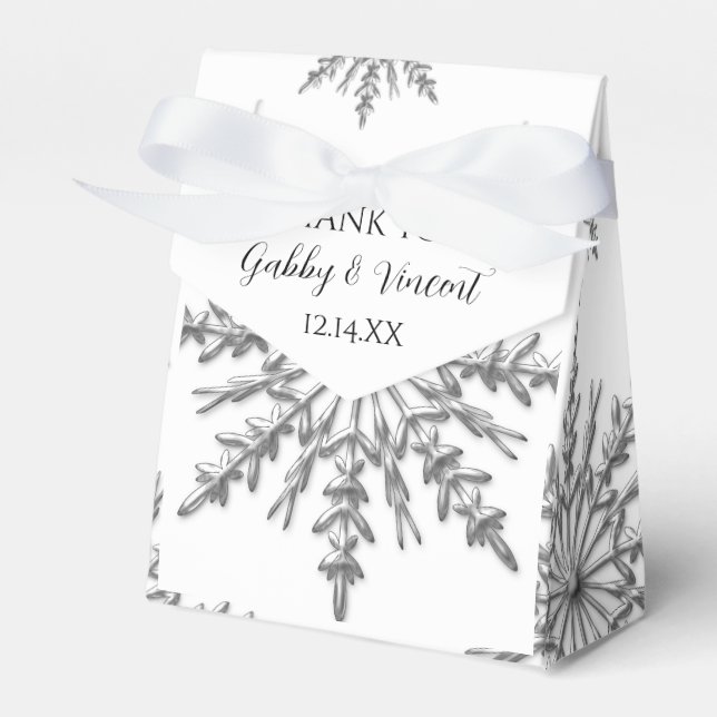 Faux Silver Snowflakes Winter Wedding Favor Boxes (Front Side)