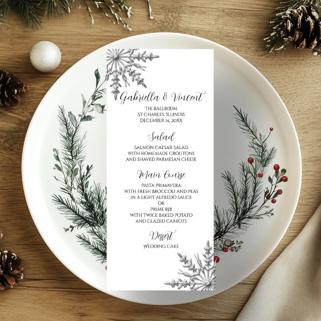 Faux Silver Snowflakes Winter Wedding Menu (Creator Uploaded)