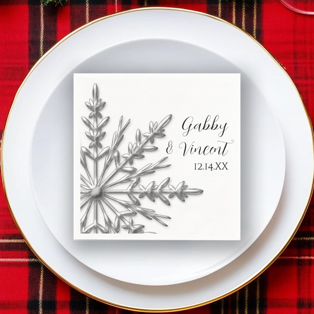 Faux Silver Snowflakes Winter Wedding Napkins (Creator Uploaded)
