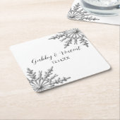 Faux Silver Snowflakes Winter Wedding Square Paper Coaster (Angled)