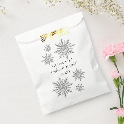 Faux Silver Snowflakes Winter Wedding Thank You Favor Bag