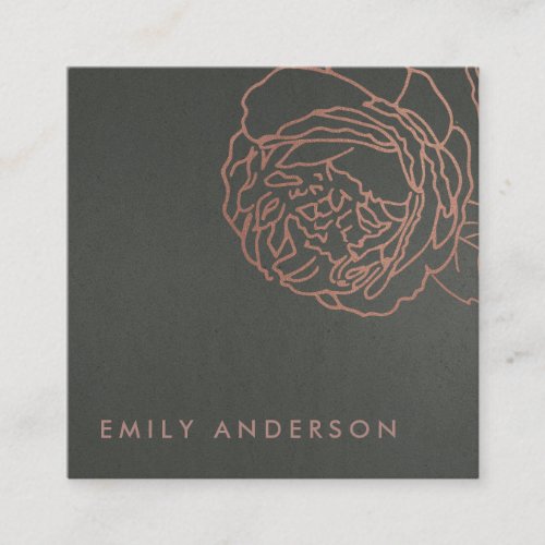 FAUX SILVER STEEL GREY BLUSH PINK ROSE GOLD FLORAL SQUARE BUSINESS CARD