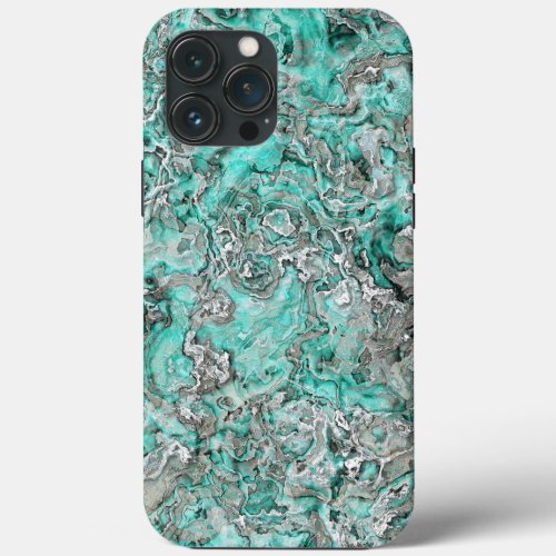 Faux Silver Teal Turquoise Minerals Agate Pattern iPhone 13 Pro Max Case