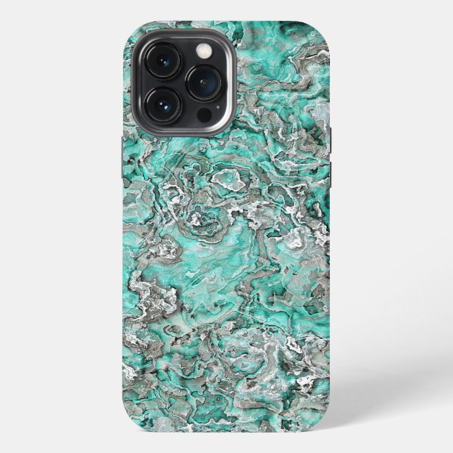 Faux Silver Teal Turquoise Minerals Agate Pattern Iphone Case (Back)