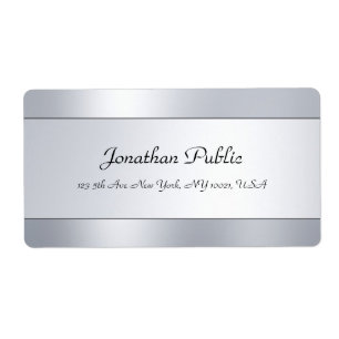 Faux Silver Template Modern Handwritten Script Label