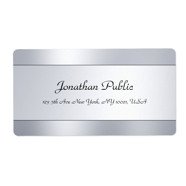 Faux Silver Template Modern Handwritten Script Label (Front)