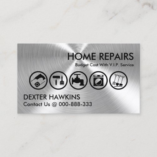 Faux Silver Texture Construction Tools Business Card