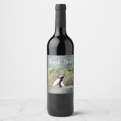 Faux Silver Thank You Custom Photo Wedding Favor Wine Label