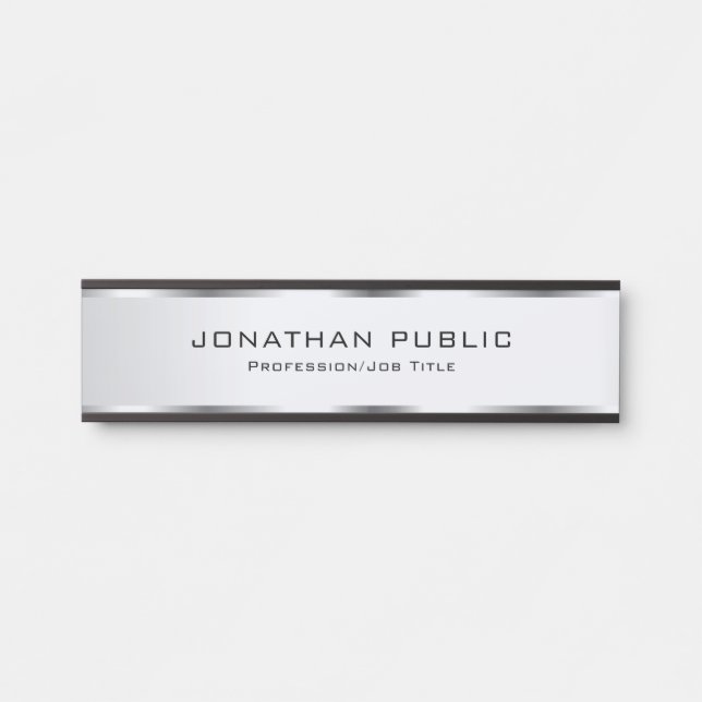 Faux Silver Trendy Customizable Simple Template Door Sign (Front)