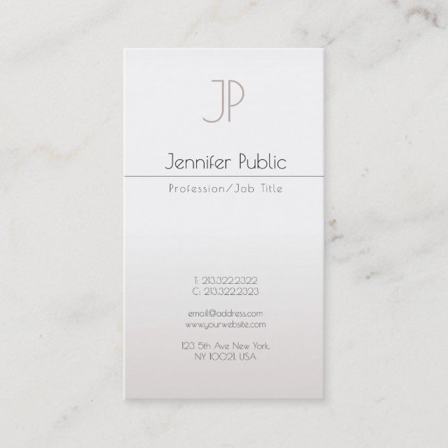 Faux Silver Trendy Modern Creative Monogram Luxe Business Card (Front)