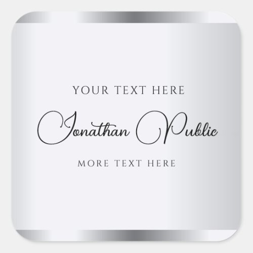 Faux Silver Typography Template Elegant Modern Square Sticker