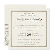 FAUX SILVER WHITE DAMASK CLASSIC WORKSHOP EVENT INVITATION