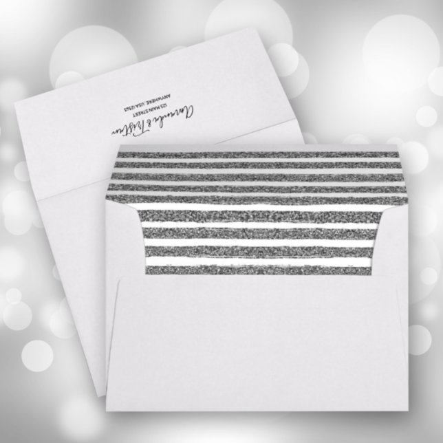 Faux Silver White Glitter Stripe 5 x 7 Envelope (Creator Uploaded)