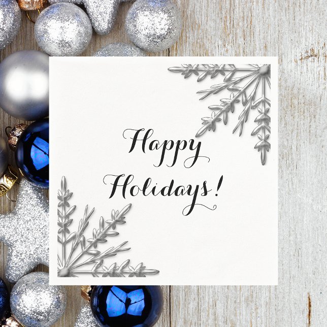 Faux Silver Winter Snowflake Happy Holidays Napkins (Creator Uploaded)