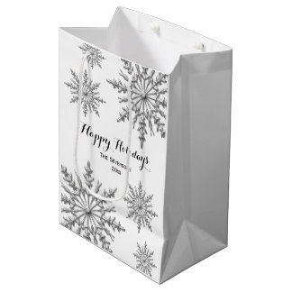 Faux Silver Winter Snowflakes Happy Holidays Medium Gift Bag