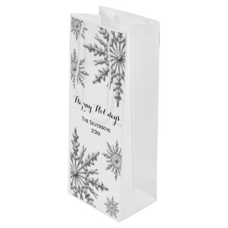 Faux Silver Winter Snowflakes Happy Holidays Wine Gift Bag