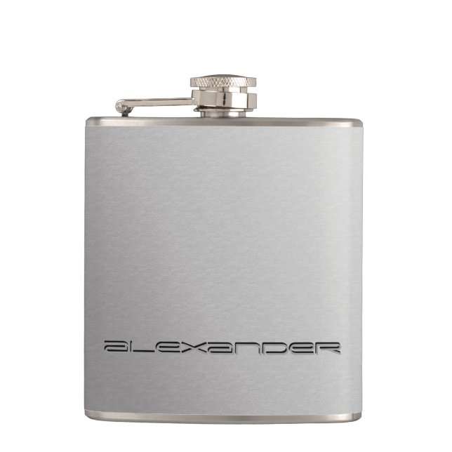 Faux silver wrap with custom engraved name flask (Front)