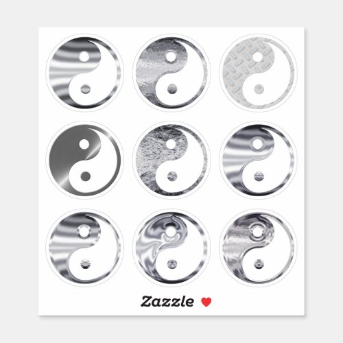 Faux Silver Yin Yang Symbol Metallic Texture Set 9 Sticker