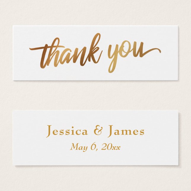 Faux Smooth Gold Script Thank You Wedding Favor (Front & Back)