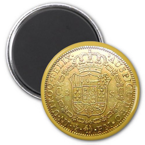 Faux Spanish Gold Doubloon Tails Reproduction Magnet