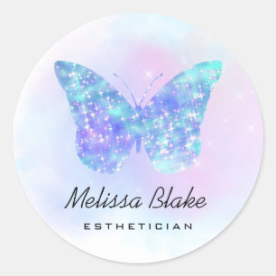 •faux sparkle blue butterfly logo classic round sticker