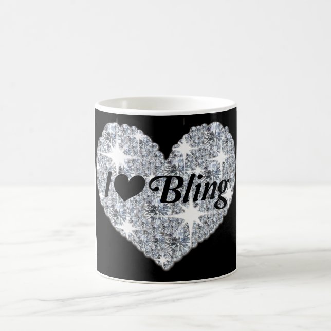 Faux sparkle diamond I Love Bling heart design mug (Center)