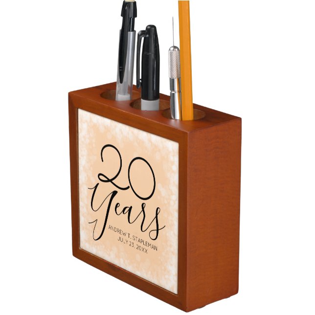 Faux sparkle milestone employee anniversary award desk organizer (In Situ)