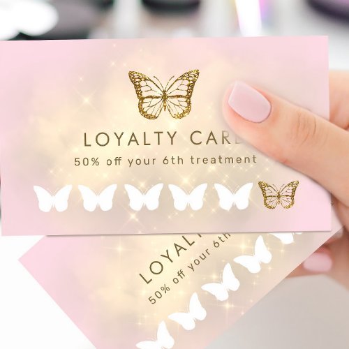 faux sparkle pink butterfly loyalty card