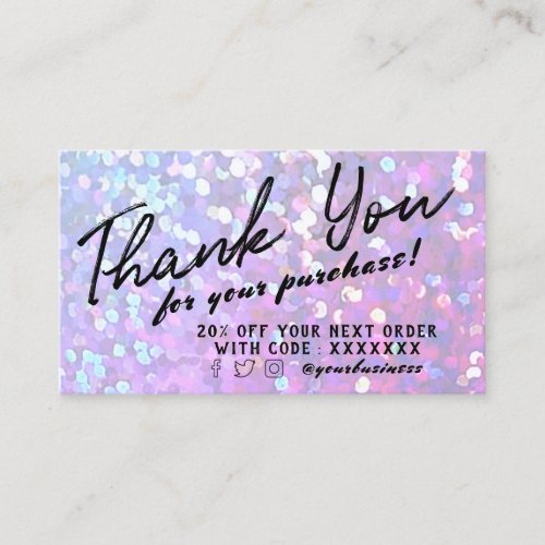  faux sparkle purple thank you discount card