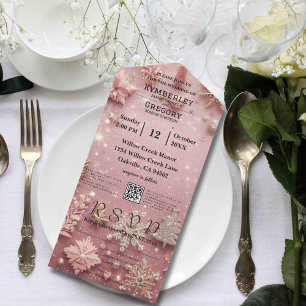Faux Sparkle Shimmer Pink Silver Christmas QR Code All In One Invitation