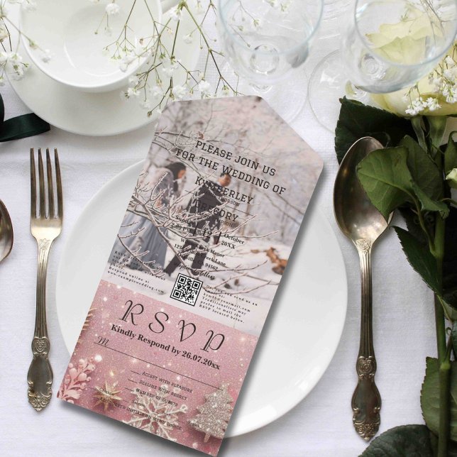 Faux Sparkle Shimmer Pink Silver Photo QR Code All In One Invitation (Creator Uploaded)