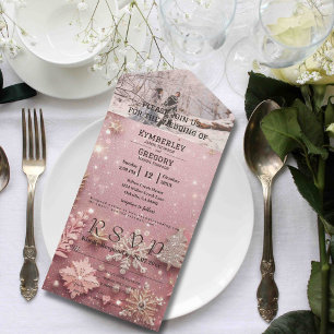 Faux Sparkle Shimmer Pink Silver Winter Christmas  All In One Invitation