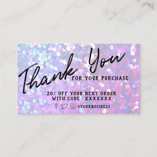  faux sparkle thank you discount card (Front)