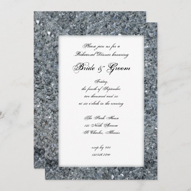Faux Sparkle Wedding Rehearsal Dinner Invitation (Front/Back)