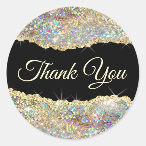 Faux Sparkling Gold Sequin Thank you   Classic Round Sticker