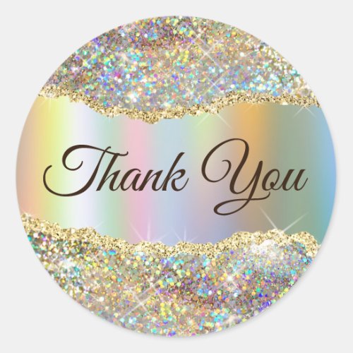 Faux Sparkling Gold Sequin Thank you   Classic Round Sticker
