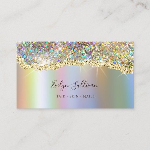 Faux sparkling holographic foil glitter business card