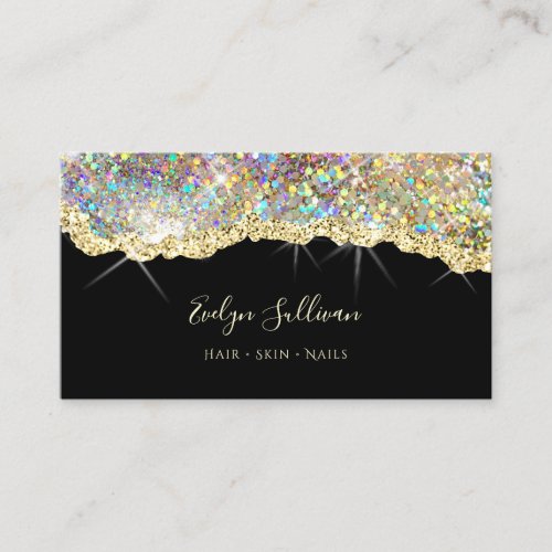 Faux sparkling holographic glitter business card