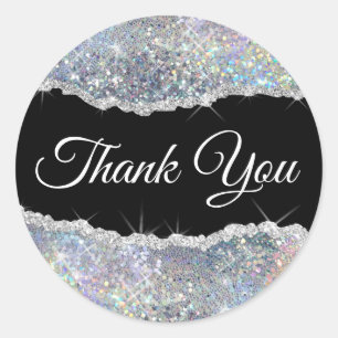 Faux Sparkling Silver Sequin Thank you Classic Round Sticker