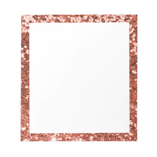 Faux Sparkly Copper Glitter Border White Notepad