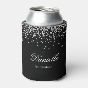 Faux Sparkly Diamond Black and White Personalized Can Cooler