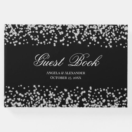 Faux Sparkly Diamond Black and White Personalized Guest Book