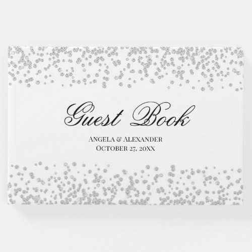 Faux Sparkly Diamond White and Black Personalized Guest Book