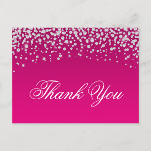 Faux Sparkly Diamonds Hot Pink Ombre Thank You Postcard