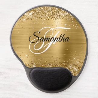 Faux Sparkly Gold Glitter Foil Monogram Gel Mouse Pad