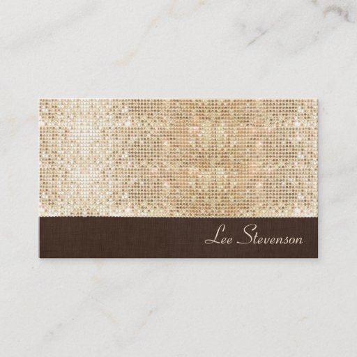 Customizable Sparkly Gold Sequins and Brown Linen Look Business Card Templates
