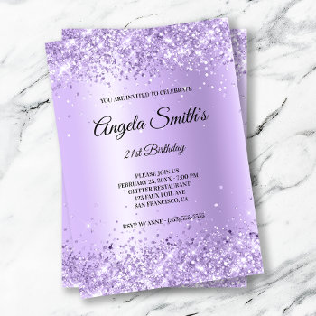 Faux Sparkly Lavender Glitter Purple Satin Foil Invitation by annaleeblysse at Zazzle