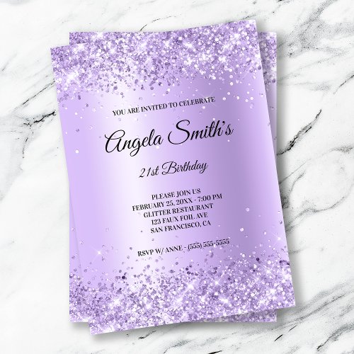 Faux Sparkly Lavender Glitter Purple Satin Foil Invitation